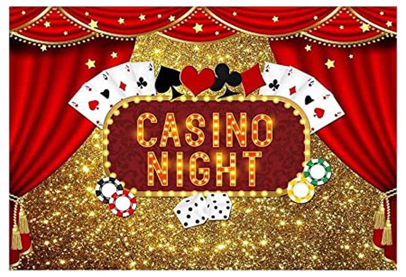 Fanghui Casino Night Poker Dice Red Curtains Photography Backdrop Vinyl Las Vegas Gold Glitter Bokeh Photo Background Birthday Party Banner Decorations Banner 7x5ft Photo Booths Studio Props Dessert Table - Image 1